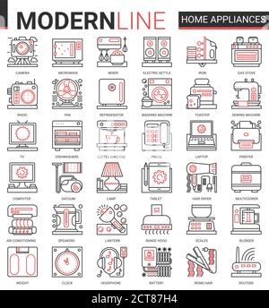 Household appliances outline concept symbols. Perfect thin line icons ...