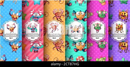 Cute monster - set seamless pattern Stock Vector