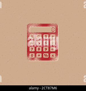 Calculator icon in halftone style. Grunge background vector illustration. Stock Vector