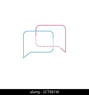 Speech bubble linear logo - vector chat sign or icon made with two square speech bubbles Stock Vector