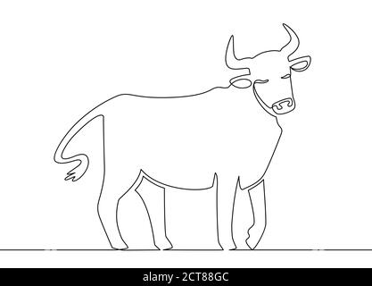 One line ox. Chinese new year 2021 bull continuous line art, zodiac asian astrology symbol, oriental style vector concept. Vector ox animal, bull line Stock Vector