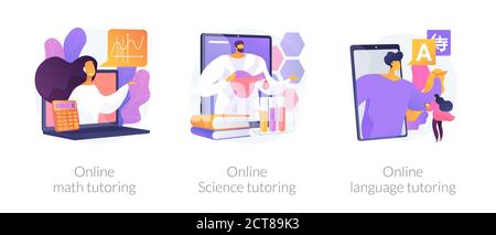 Online school subject learning abstract concept vector illustrations. Stock Vector