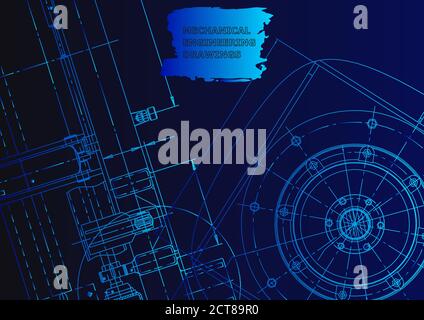 Cover. Vector drawing. Mechanical instrument making. Blue neon Stock Vector