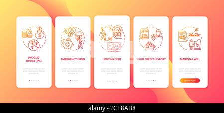 Best saving strategies onboarding mobile app page screen with concepts Stock Vector
