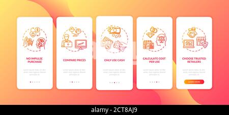 Smart spender tips onboarding mobile app page screen with concepts Stock Vector