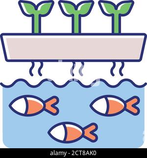 Aquaponics RGB color icon Stock Vector