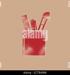 Pencil and ruler icon in halftone style. Grunge background vector ...