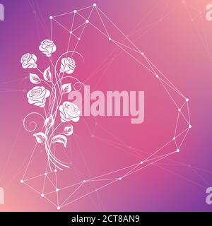 Beautiful bouquet of white roses on pink background Stock Vector