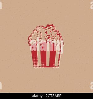 Popcorn icon in halftone style. Grunge background vector illustration. Stock Vector