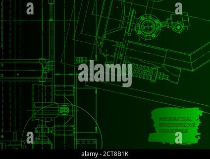 Technical abstract backgrounds. Mechanical instrument making. Technical Green neon Stock Vector