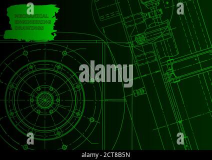 Cover. Vector engineering illustration. Green neon Stock Vector