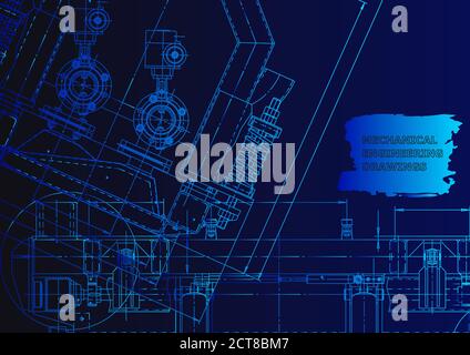 Mechanical instrument making. Technical illustration. Blue neon. Technical abstract backgrounds Stock Vector