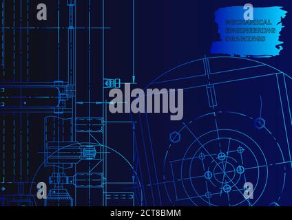 Mechanical instrument making. Technical abstract backgrounds. Technical illustration. Blue neon Stock Vector