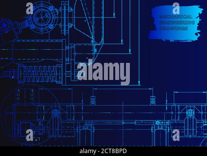 Mechanical instrument making. Technical illustration. Vector. Blue neon Stock Vector