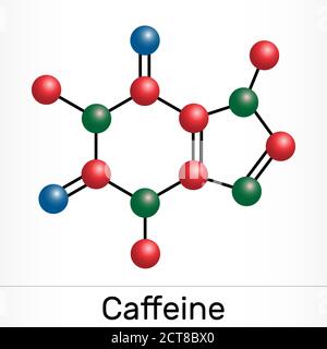 Caffeine, purine alkaloid, psychoactive drug molecule. Paper packaging for drugs. Vector illustration Stock Vector