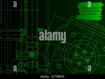 Mechanical instrument making. Technical background. Green neon Stock Vector