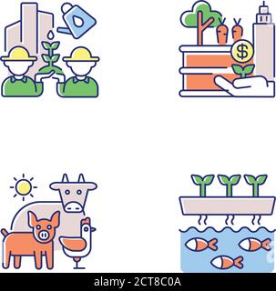 Agribusiness RGB color icons set Stock Vector