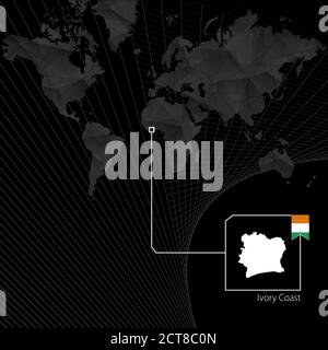 Ivory Coast on world globe with flag and regional map of Ivory Coast ...