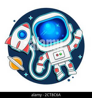 Cute astronaut keeps abstract balloon .Hand drawn.Cosmic childish vector illustration Stock Vector
