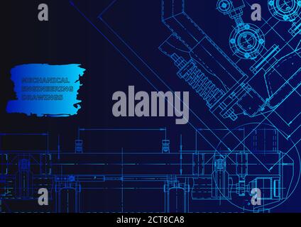 Technical abstract backgrounds. Blue neon. Mechanical instrument making. Technical illustration Stock Vector