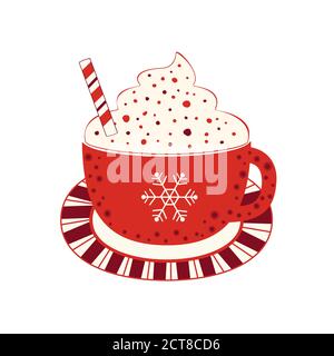 Hot cocoa mug whipped cream flat vector icon Stock Vector