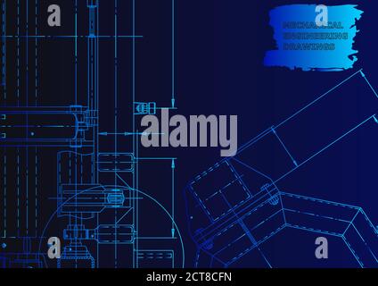 Technical. Mechanical instrument making. Blue neon Stock Vector
