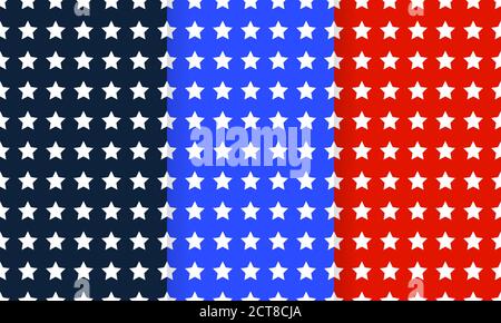 Patriotic red, white and blue geometric seamless patterns. Vector set with American symbols. USA election banner set. Stock Vector