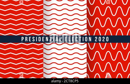 Patriotic red, white and blue geometric seamless patterns. Vector set with American symbols. USA election banner set. Stock Vector