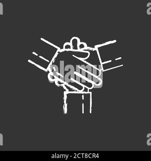 Friendly cooperation chalk white icon on black background Stock Vector