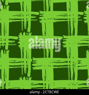 Hand drawing, background. Trendy seamless pattern. Stylish intricate pattern. Brush strokes, stains. Interesting textures. Cell squares Green tones Stock Vector
