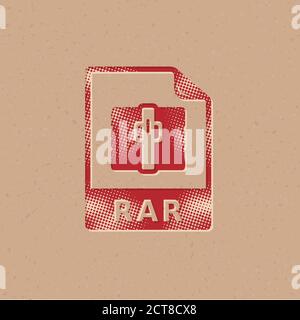 Compressed file format icon in halftone style. Grunge background vector ...
