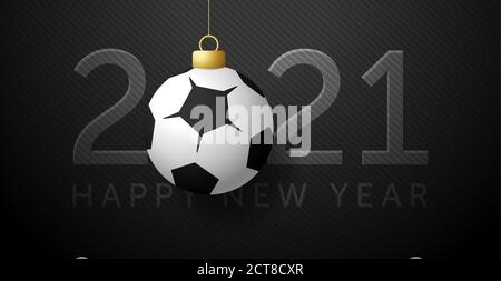 Happy Football Year 2021 with text and soccer ball on green background