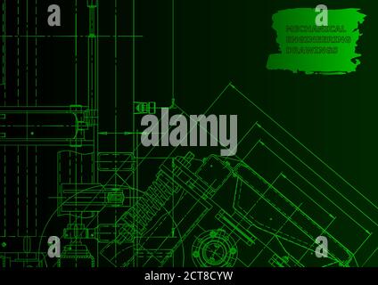 Technical abstract backgrounds. Mechanical instrument making. Technical. Green neon Stock Vector