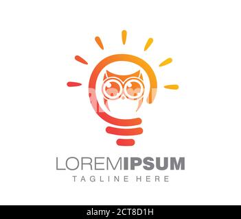 A simple vector illustration of Light Bulb with Owl Logo Sign in Orange color scheme Stock Vector