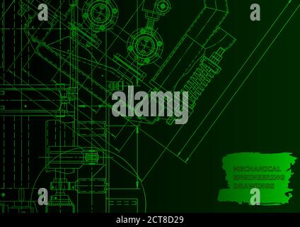 Technical abstract backgrounds. Mechanical instrument making. Technical illustration. Green neon Stock Vector