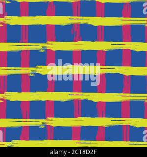 Striped seamless pattern. Abstract stripes. Hand drawing, brushes, blots. Modern textures. Original background. Checkered background, squares Yellow r Stock Vector