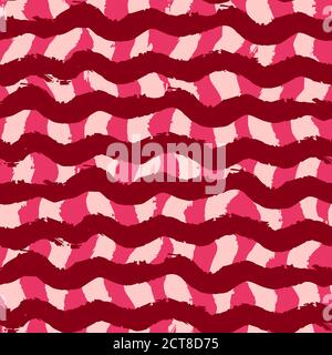 Striped seamless pattern. Abstract stripes. Hand drawing, brushes, blots. Original background. Checkered background squares Red Stock Vector