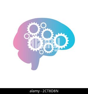 A vector illustration for supporting developmental health logo with brain and gear symbol Stock Vector