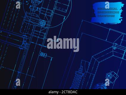 Sketch. Vector engineering illustration. Instrument-makin. Blue neon Stock Vector