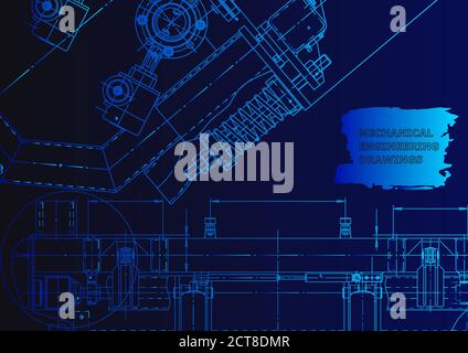 Mechanical instrument making. Technical illustration. Blueprint, Blue neon. Technical background Stock Vector