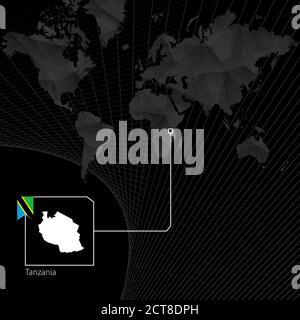 Tanzania on world globe with flag and regional map of Tanzania. Vector ...