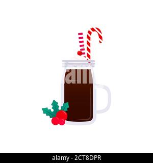 Isolated icon Christmas hot chocolate glass mug Stock Vector