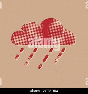 Rain cloud icon in halftone style. Grunge background vector ...