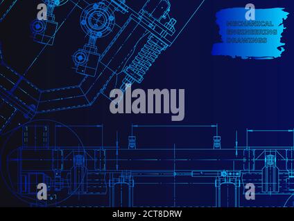 Mechanical instrument making. Technical illustration. Technical abstract backgrounds. Blue neon Stock Vector