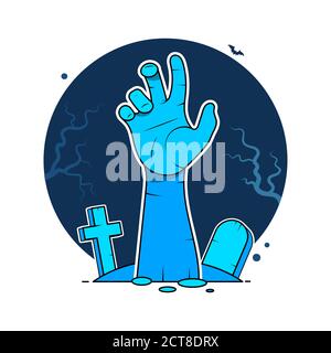 Happy Halloween. Zombie hands sticking from out the ground. Stock Vector
