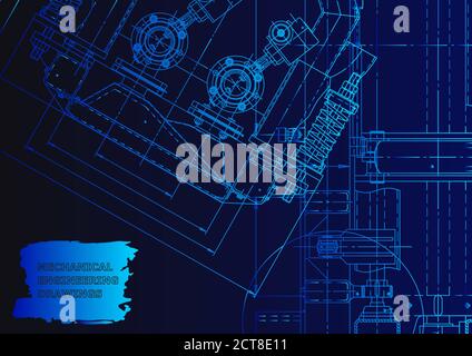 Machine-building industry. Blue neon. Technical illustrations, background Stock Vector
