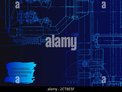 Machine-building industry. Computer aided design system. Blue neon Stock Vector