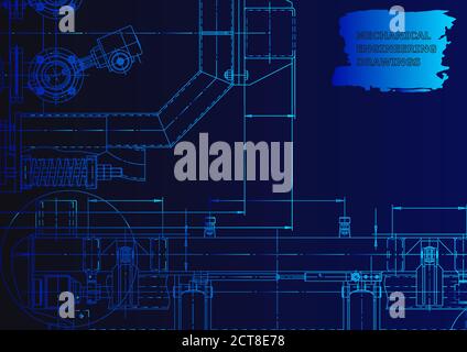 Mechanical instrument making. Technical illustration. Blue neon. Technical abstract background Stock Vector