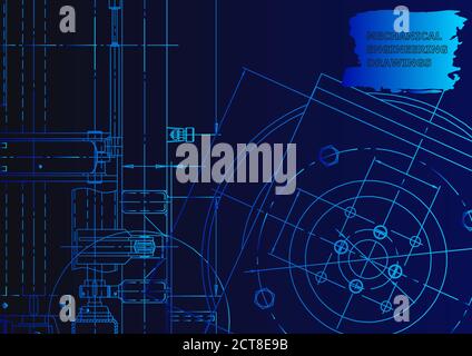 Mechanical instrument making. Technical background. Blue neon Stock Vector