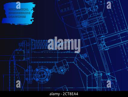 Sketch. Vector engineering illustration. Instrument-making. Blue neon Stock Vector